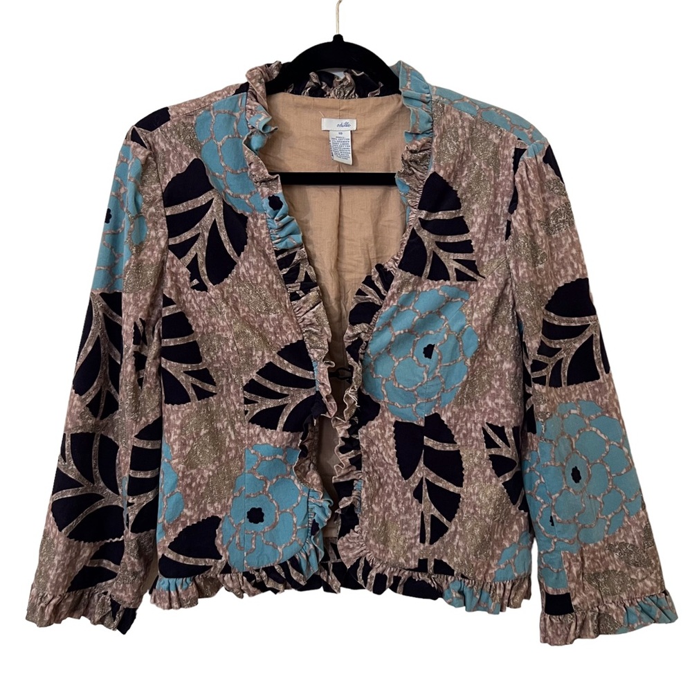 Anthropologie Blue and Black Floral Blazer